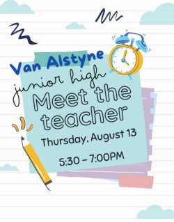 Meet the teacher night is on August 13 from 5:30pm to 7:00pm